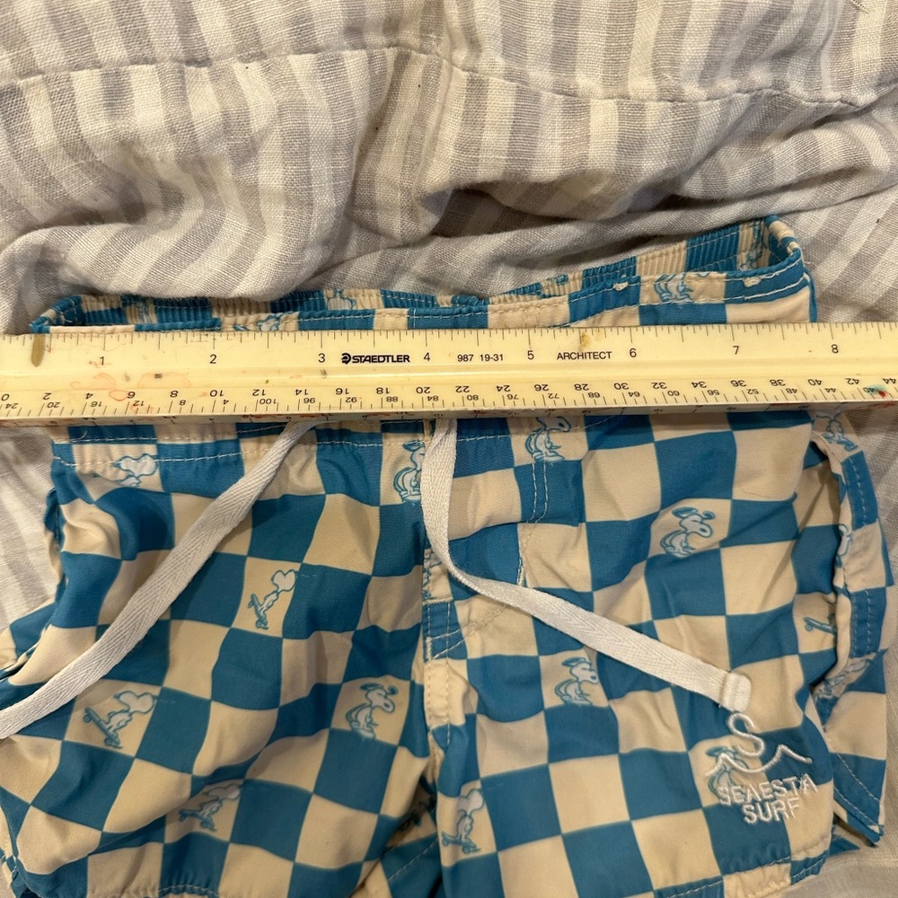 Blue and White Checkered Swim Shorts - Picture 4 of 6